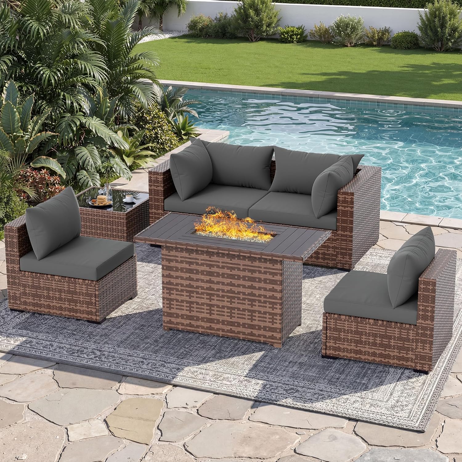 Outdoor Furniture And Fire Pit - Ensemble de canapé d'extérieur 5 pièces