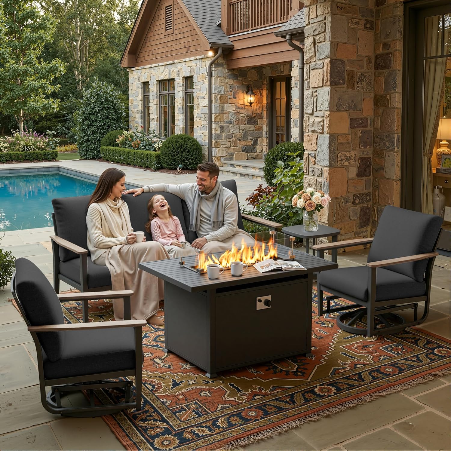 Outdoor Furniture And Fire Pit - Ensemble de patio en aluminium 5