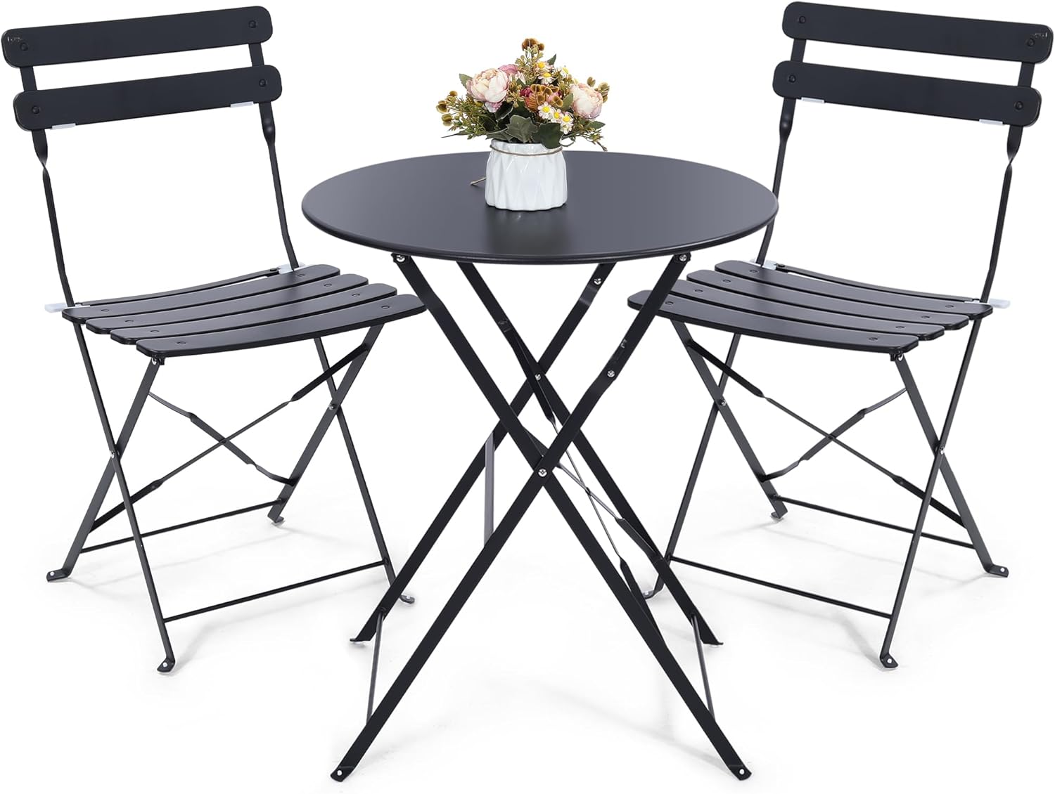 Bistro Table Set - Ensemble bistrot d'extérieur pliable noir 3