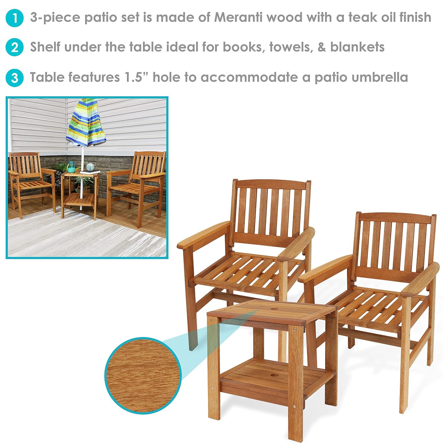 Ensemble de patio en bois 3 pi - Outdoor Furniture Oil Teak avis et prix