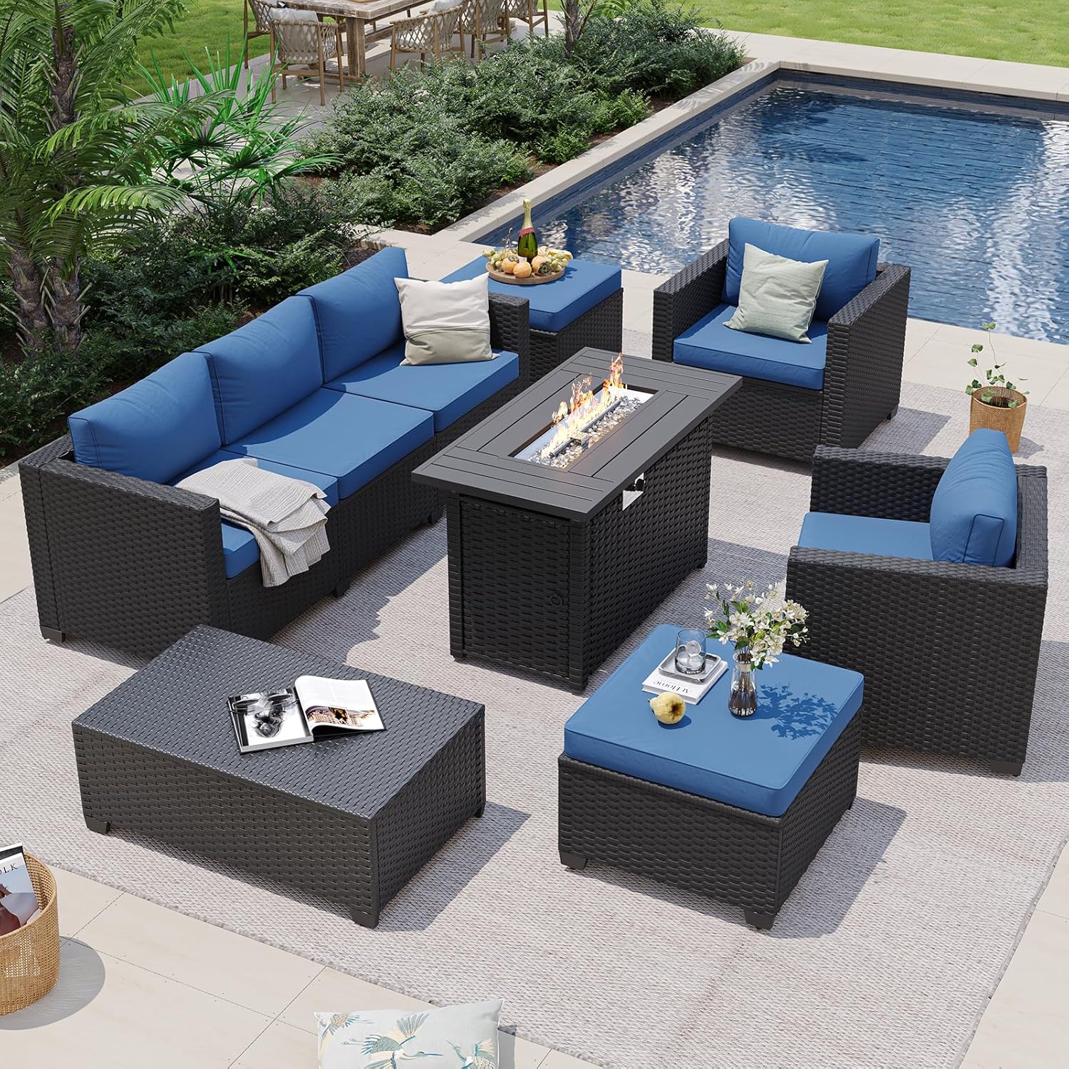 Canapé d'extérieur bleu marine - Outdoor Furniture And Fire Pit avis et prix