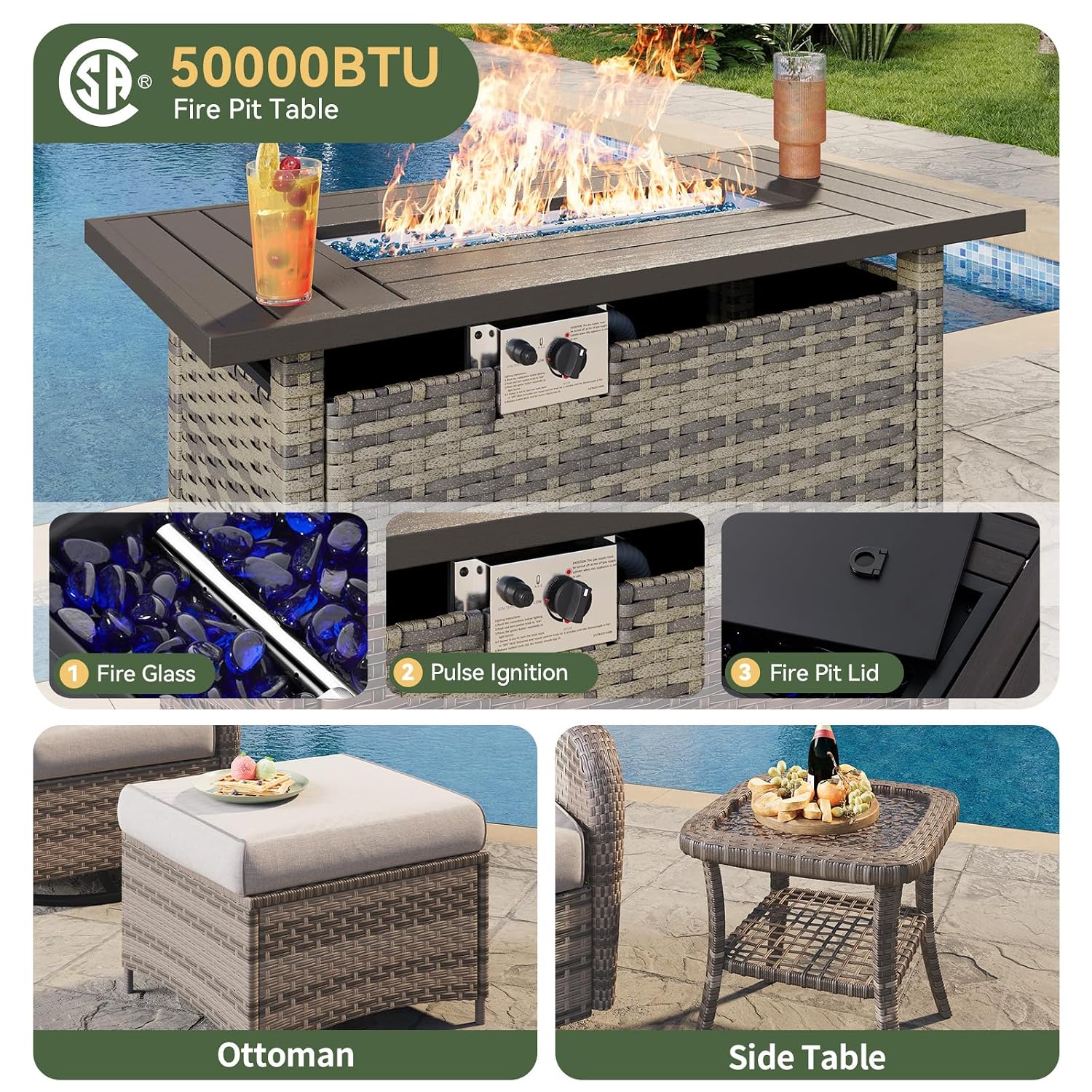 Ensemble de patio en osier 7 p - Outdoor Furniture And Fire Pit avis et prix
