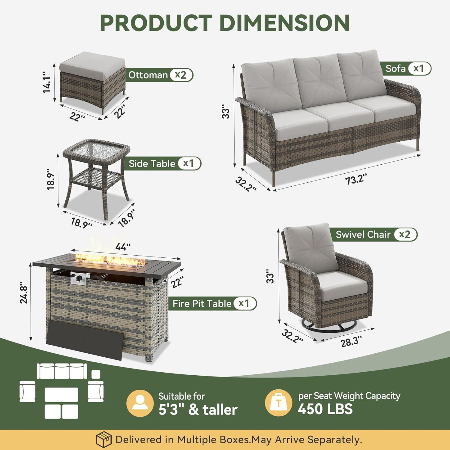 Ensemble de patio en osier 7 p - Outdoor Furniture And Fire Pit avis et prix